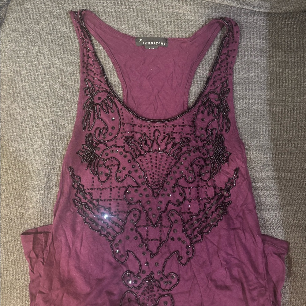 Purple Tank Top with Black Embellishments